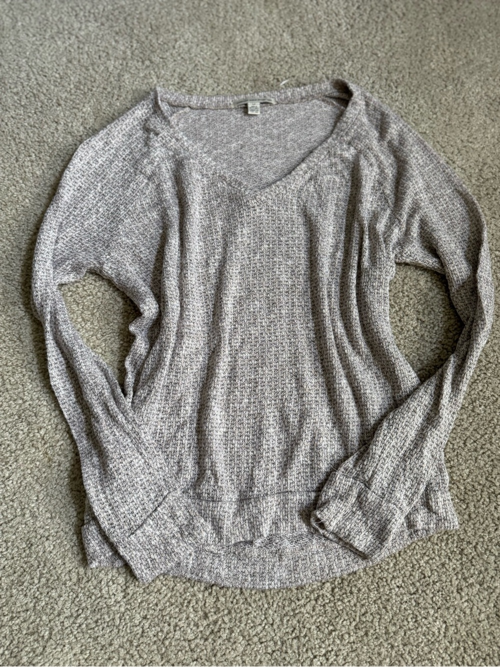 American Eagle Outfitters Heather Taupe V-Neck Knit Sweater